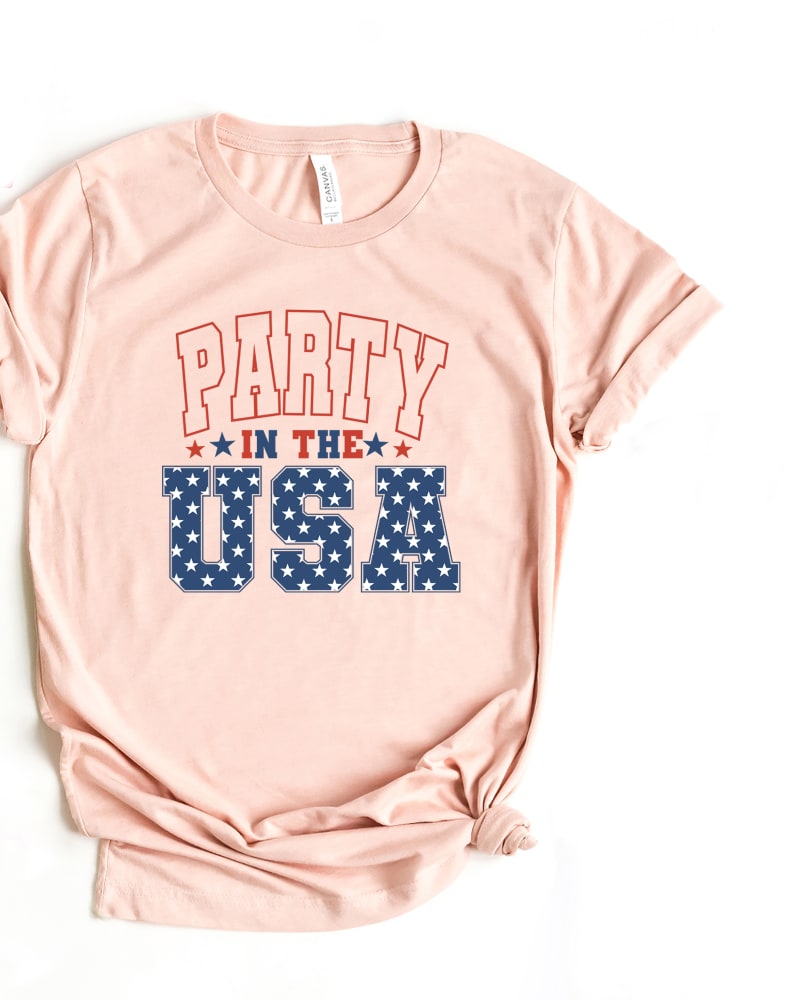 Front of a size 2XL Retro Party In The USA Short Sleeve Graphic Tee in Blush by Simply Sage Market. | dia_product_style_image_id:295495